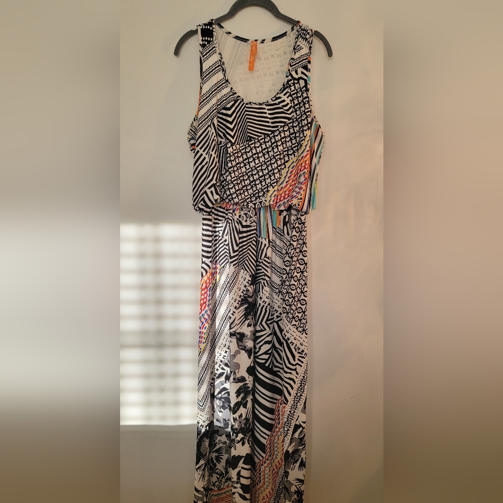 Multicolor Print Maxi Summer Dress, Size L